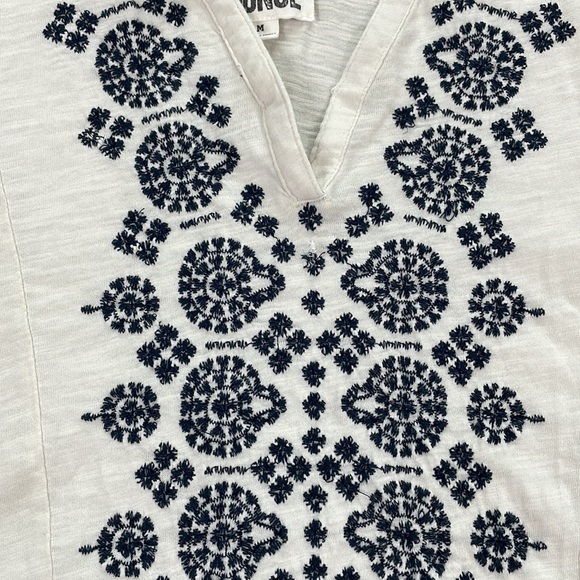 Beach Lunch Lounge Cotton Knit White Embroidered Boho Long Sleeve Top Sz M - Picture 6 of 7